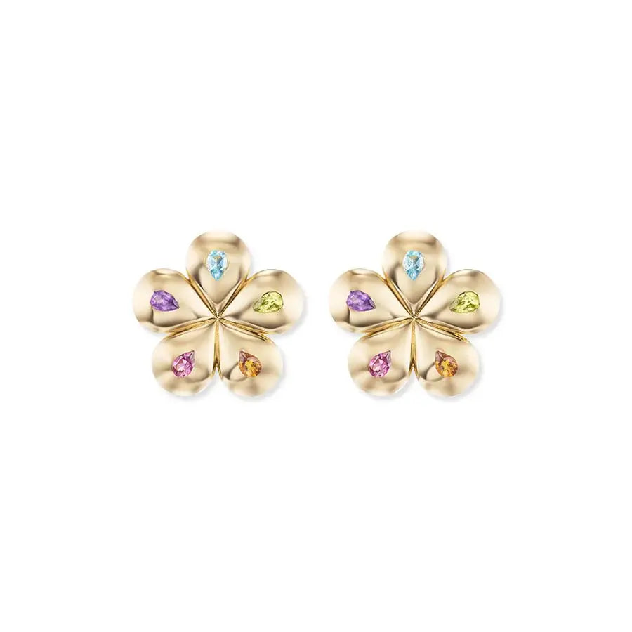 Mini Petal Flower Studs with Multi-Colored Pears