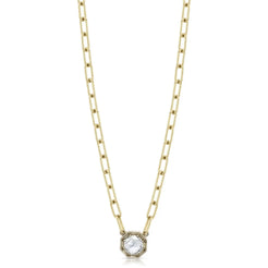 Diamond Summer Necklaces with .68 ISI1  GIA certified Rose cut diamond set in a handcrafted 18K champagne gold pendant. Pendant is set on a handcrafted 18K yellow gold bond chain.  Necklace measures 17".  Designed by Single Stone