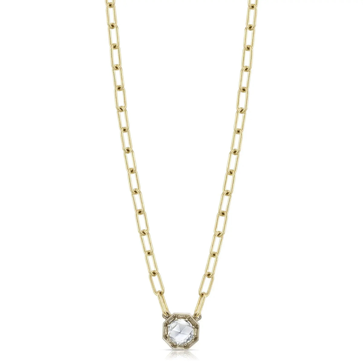 Diamond Summer Necklaces with .68 ISI1  GIA certified Rose cut diamond set in a handcrafted 18K champagne gold pendant. Pendant is set on a handcrafted 18K yellow gold bond chain.  Necklace measures 17&quot;.  Designed by Single Stone