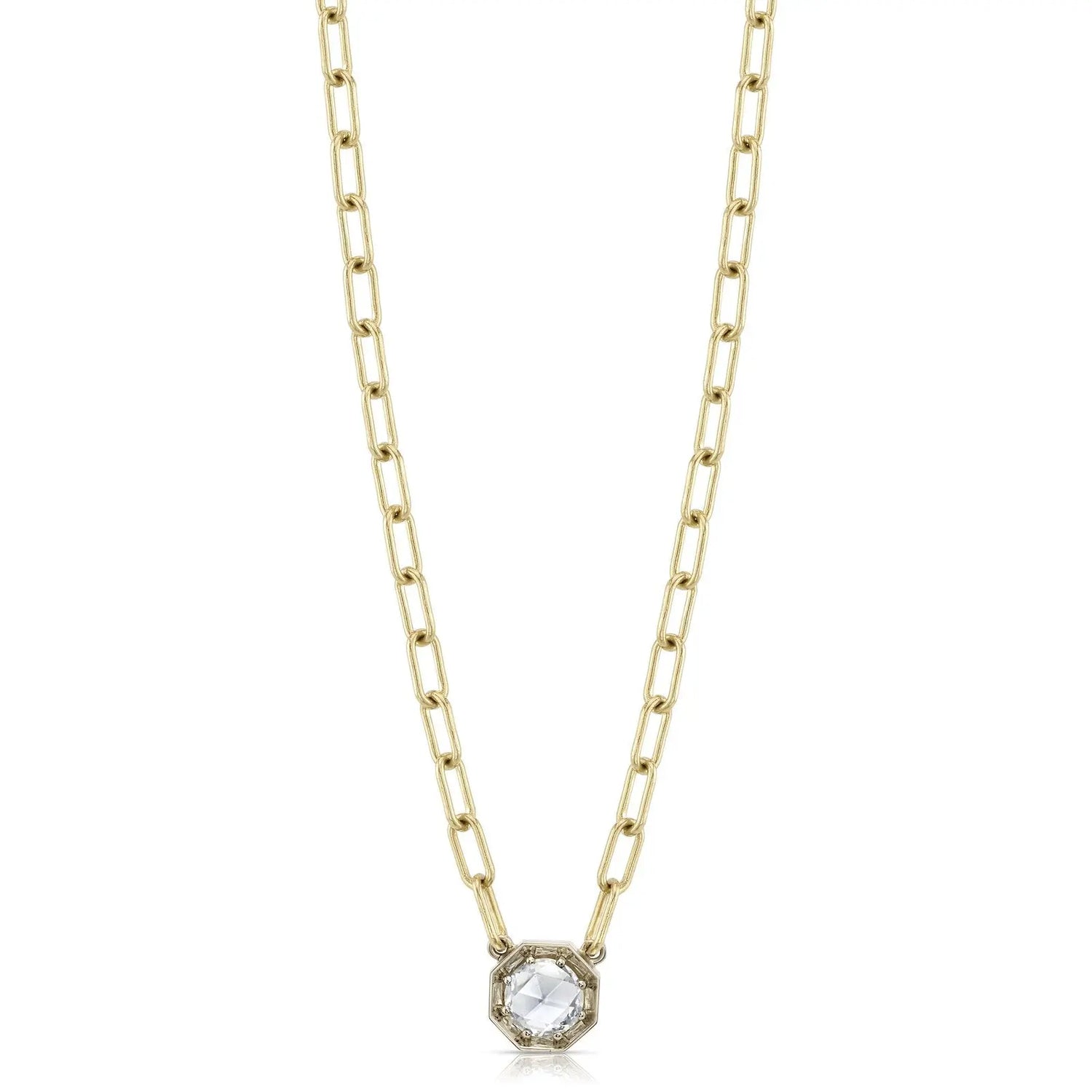 Diamond Summer Necklaces with .68 ISI1  GIA certified Rose cut diamond set in a handcrafted 18K champagne gold pendant. Pendant is set on a handcrafted 18K yellow gold bond chain.  Necklace measures 17".  Designed by Single Stone