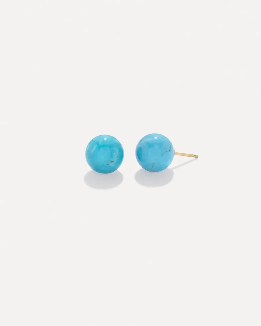 18k yellow gold studs in Kingman Turquoise in 11mm  Earring weight 2.5 grams each Post and Nut Closure Designed and handmade in Los Angeles If an item is out of stock, please allow 3-6 weeks for delivery  Designed by Irene Neuwirth