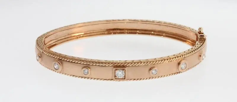 ROUND AND SQUARE DIAMOND ROSE GOLD STACKING BANGLE