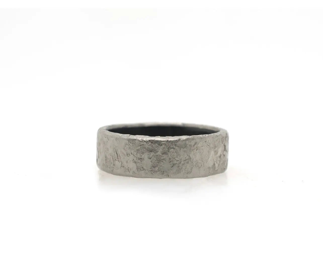 Platinum Rustic Hammered Oxidized Silver Band - Squash Blossom Vail