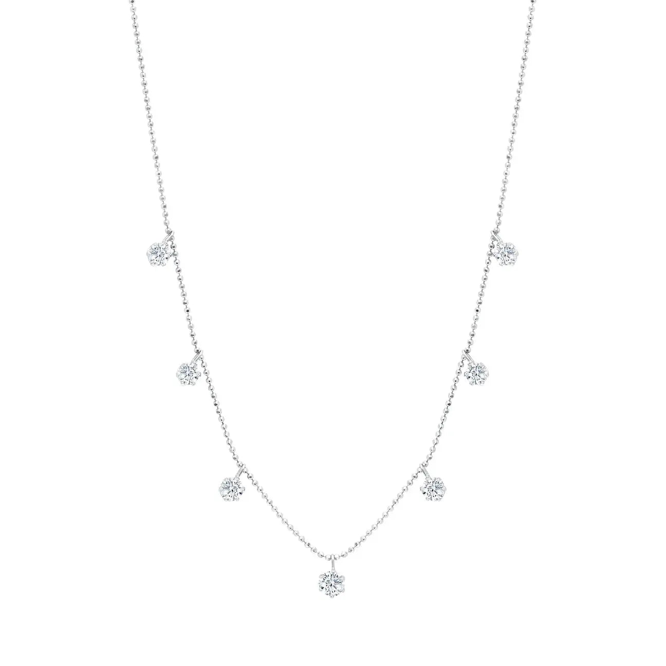 18k white gold Medium Floating Diamond Necklace with 1.52 cttw of diamonds  Gemstone:  1.52 Carats of G-H Color White Diamonds Metal: 18K Gold, 2.94 Grams Colors: Yellow Gold, White Gold, Rose Gold Sizing: 18 Inches Fully Adjustable Designed by Graziela Gems
