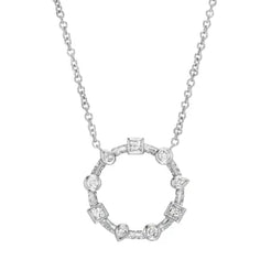 Diversity is celebrated in this circle of princess, pear, and round diamonds linked by pave knife edge. Set in 18k, this necklace features 1.02 ctw of white diamonds.  If item is out of stock, please allow for 4-6 weeks for delivery  Designed by Meredith Young