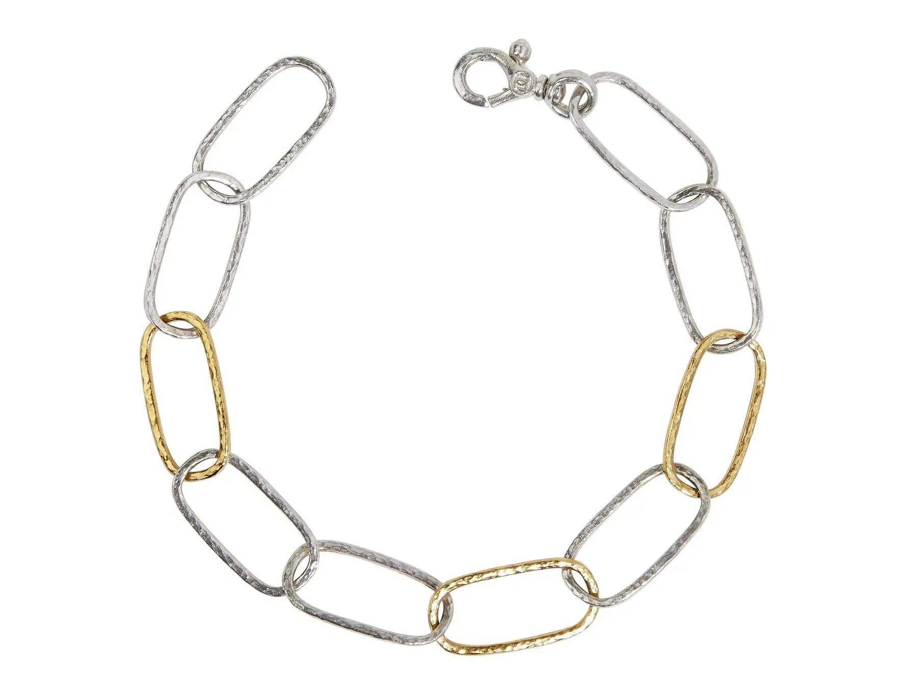 Sterling Silver Link Bracelet, Elongated, from the Geo Collection, plated with 24k Gold featuring oval links, with 3 gold links and handmade lobster clasp.  Length: 8 inches  Designed by Gurhan and made in Turkey