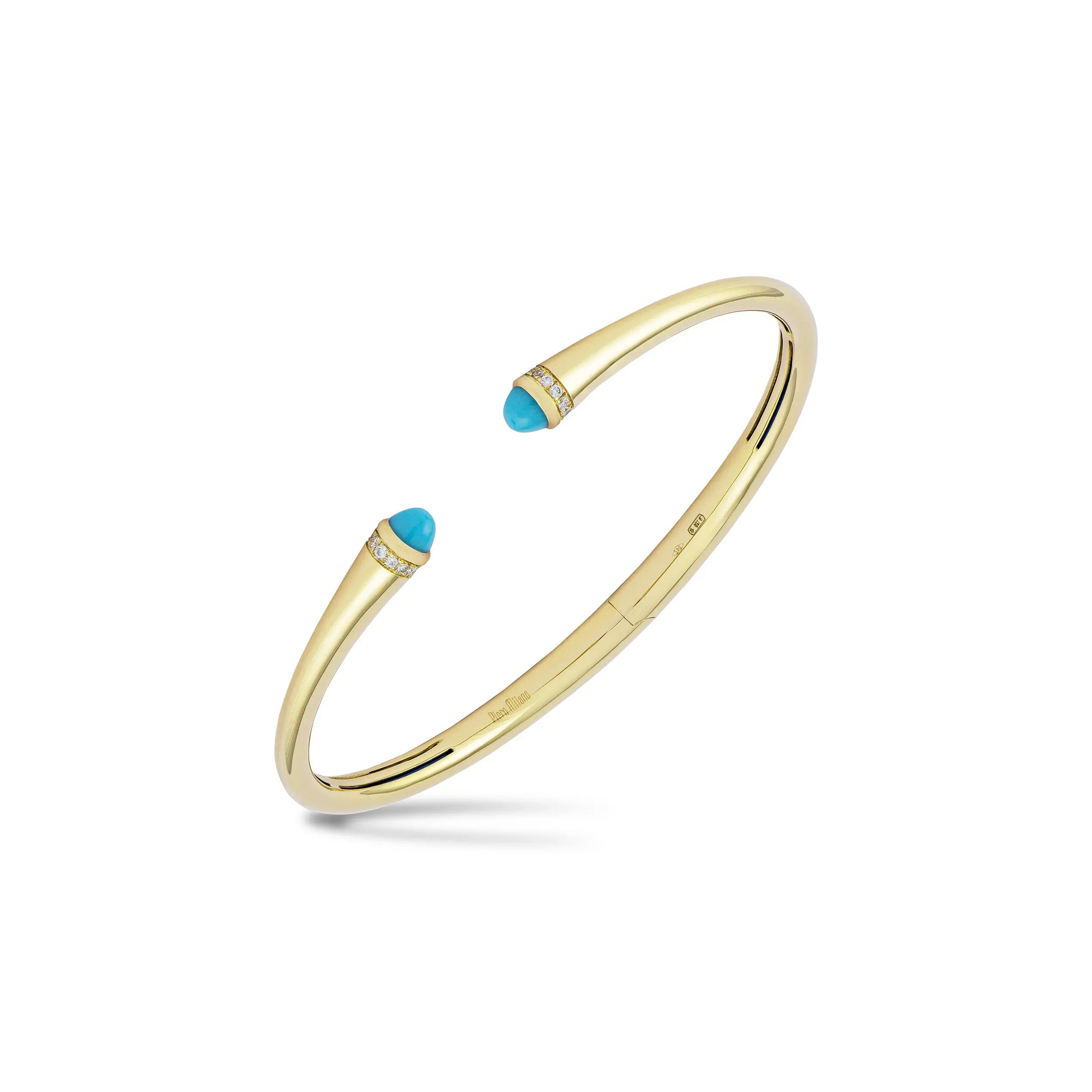18k yellow gold diamond .11 cttw and turquoise .20 cttw bangle  Designed by Piero Milano and made in Italy