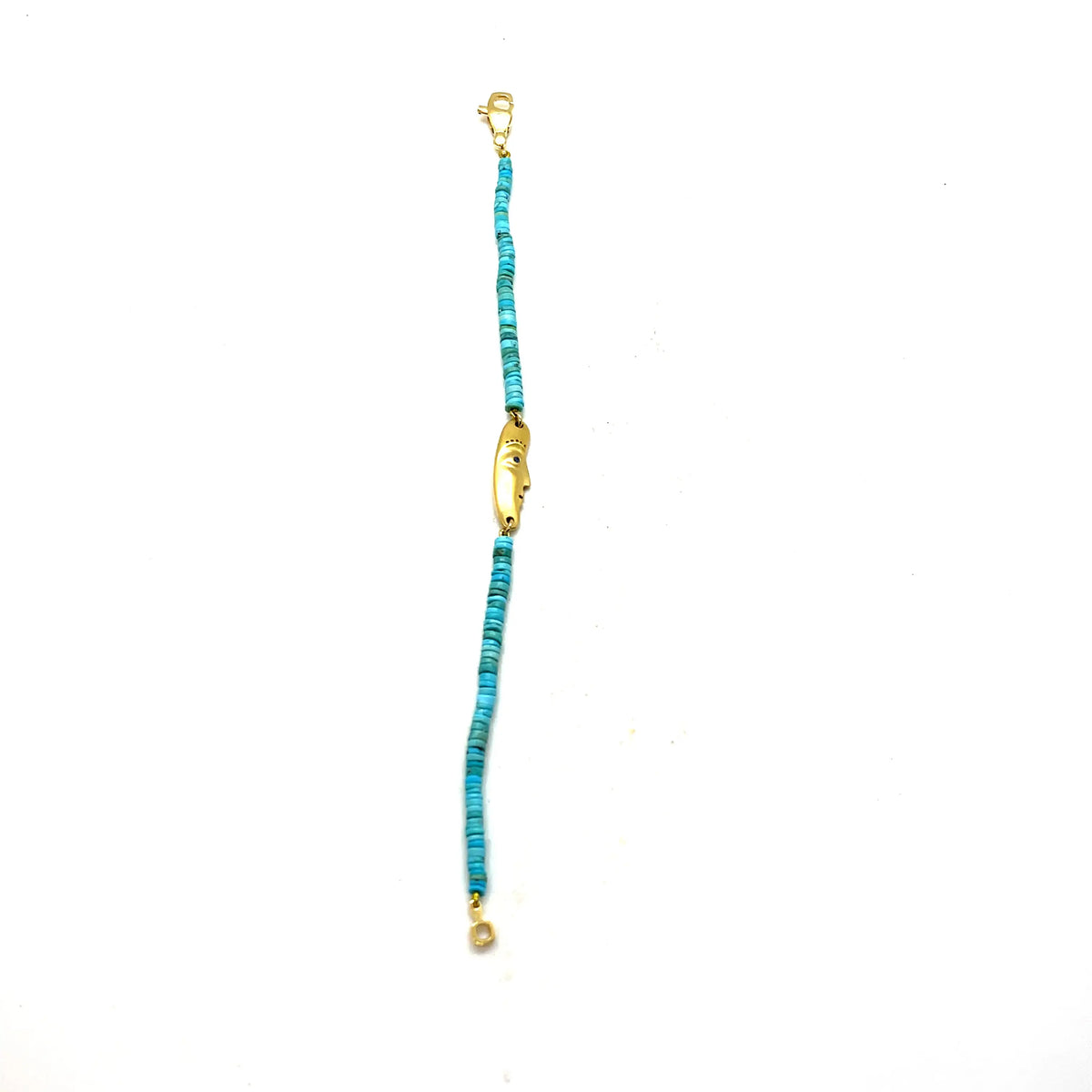 18K yellow gold blue sapphire .01 cttw and two diamonds .03 cttw Blue Gem Turquoise Beaded Bracelet  Length: ~7 to 7.25 inches  Designed by Alex Sepkus