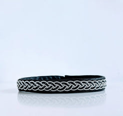 Niemi Handmade Leather Bracelet - Black and Silver - Squash Blossom Vail