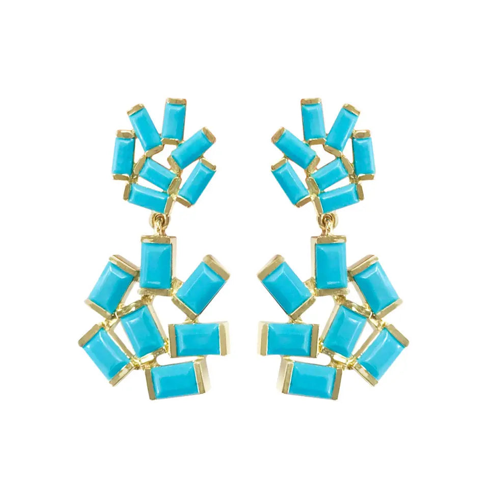 Double Jubilation Turquoise Earrings - Squash Blossom Vail