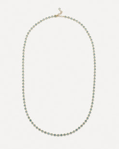 Necklace as perfect for layering as it is on its own. The long round link necklace highlights the beauty of rose cut aquamarines set in 18k yellow gold scalloped coin-edge.  18k yellow gold in rose cut fine aquamarine  34 inches in length  Designed by Irene Neuwirth and handmade in Los Angeles