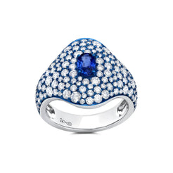 Blue Rhodium, Blue Sapphire &amp; Diamond Ring - Squash Blossom Vail