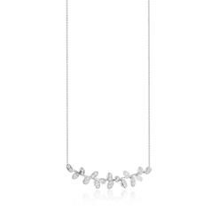 18K white gold with 44 round brillant-cut diamonds .29 cttw.   Details:  Approximate dimensions: 13.6 mm x 46.0 mm. 44 round brilliant-cut VS G diamonds totalling 0.29 ct Length: 18 inches with a jump hoop at 16 inches Designed by Luisa Rosas and made in Portugal