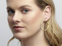 GURHAN Hourglass Gold Hoop Earrings, Large Banded, with Diamond - Squash Blossom Vail