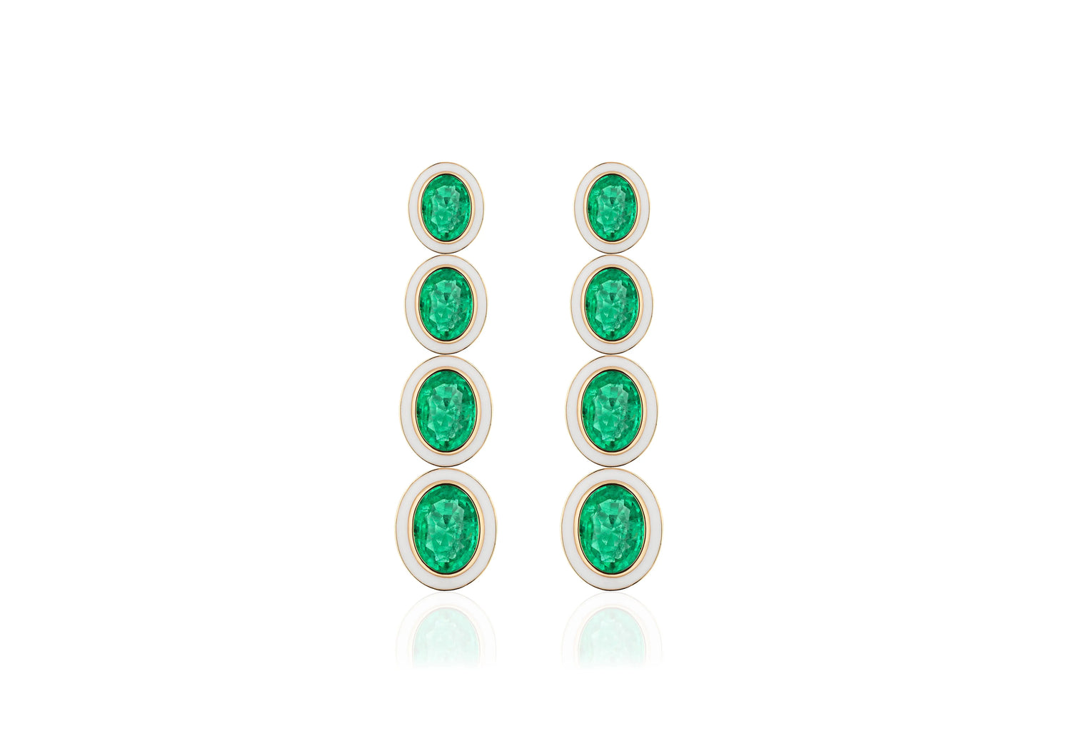 4 Stone Long Emerald and white enamel Earrings - Squash Blossom Vail