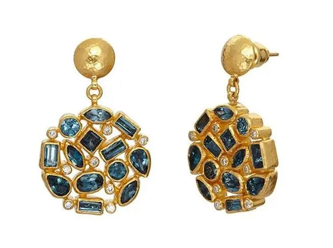 One-of-a-Kind Pointelle Gold Cluster Earrings, with Topaz designed by Gurhan