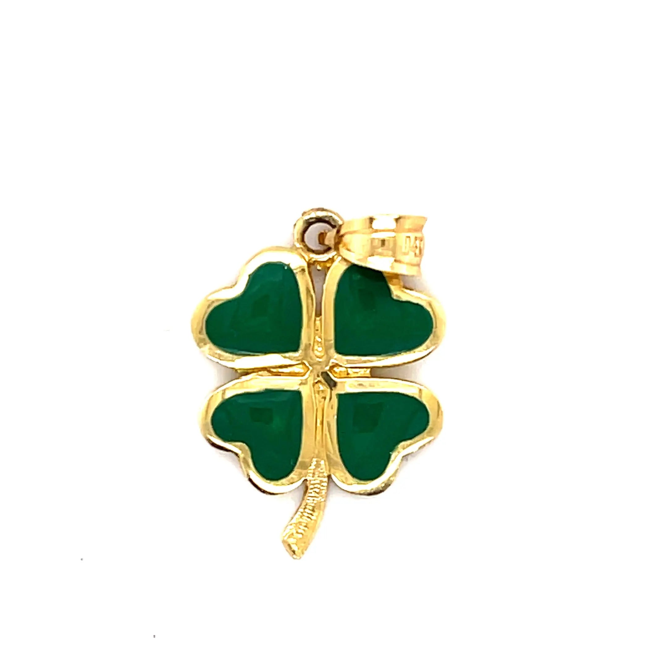 Vintage 14k yellow gold and green enamel Four Leaf Clover Pendant  Size: 1 inch x 1 inch  One of a Kind