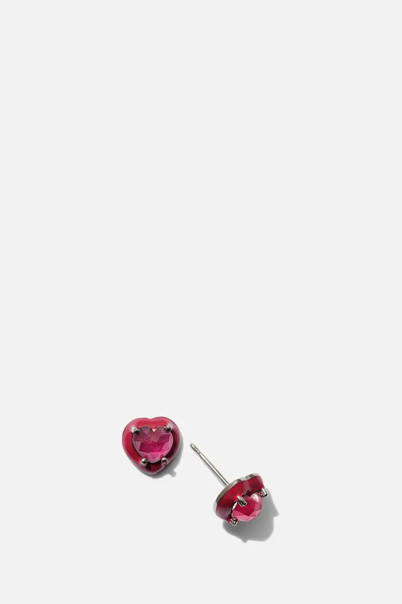 Mini Red Enameled Heart Studs - Ruby - Squash Blossom Vail