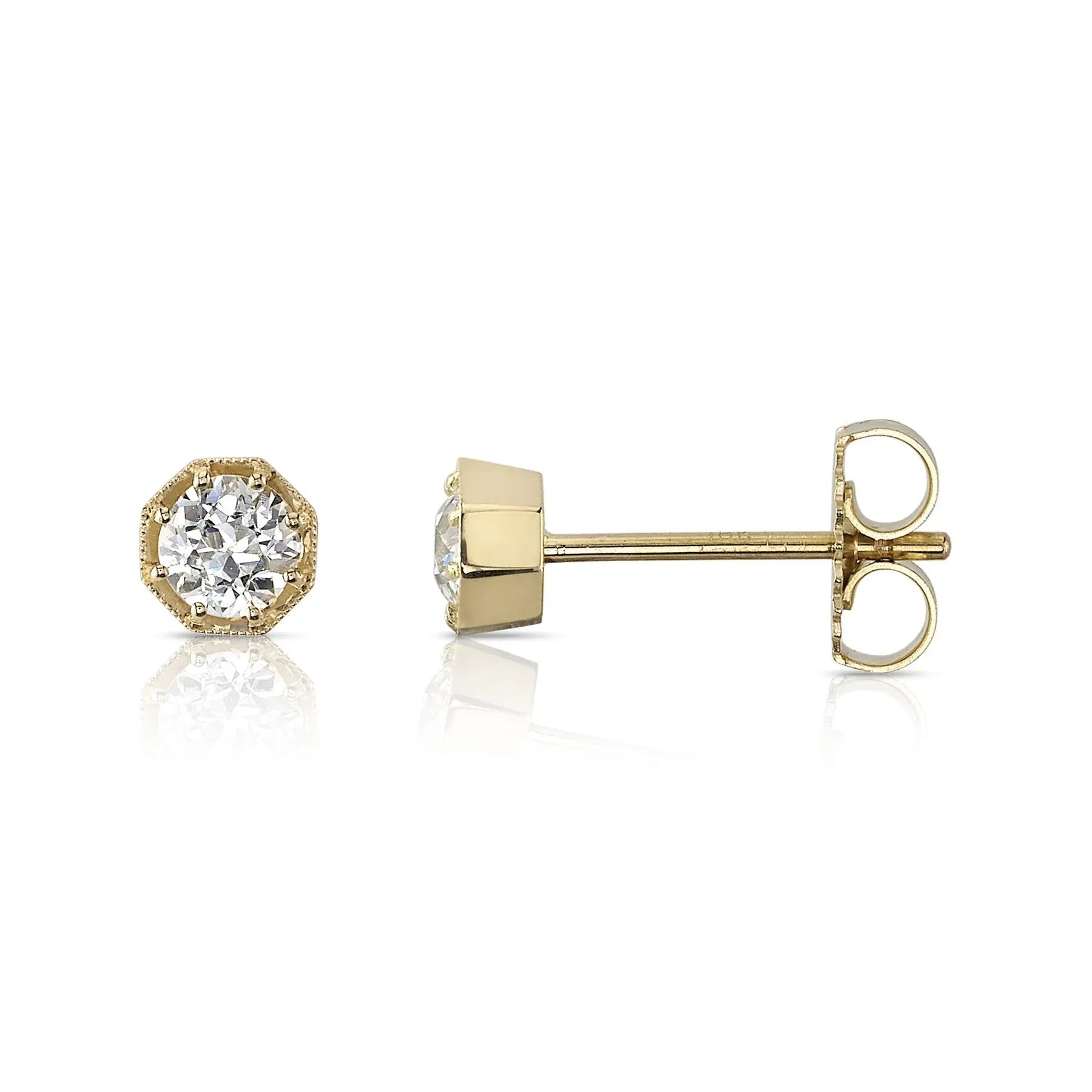 Not your average diamond studs!   0.56ctw K-L/SI1-SI2 Old Mine cut diamonds prong set in handcrafted octagonal  18K yellow gold   Designed by Single Stone and made in LA
