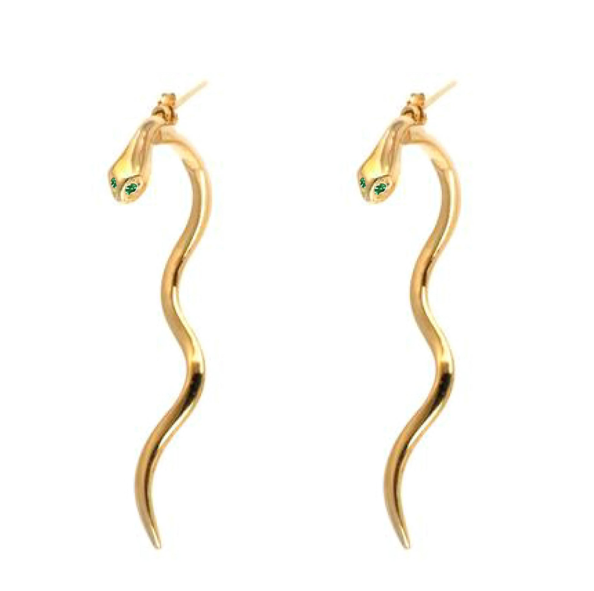 Long Gold Plated Snake Earrings - Squash Blossom Vail