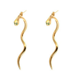 Long Gold Plated Snake Earrings - Squash Blossom Vail