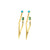 18K yellow gold large falling star hoops with round turquoise cabochons bezel set at post and baguette emeralds bezel set at back.   Post and Nut Closure  Designed by Samantha Louise and made in Colorado