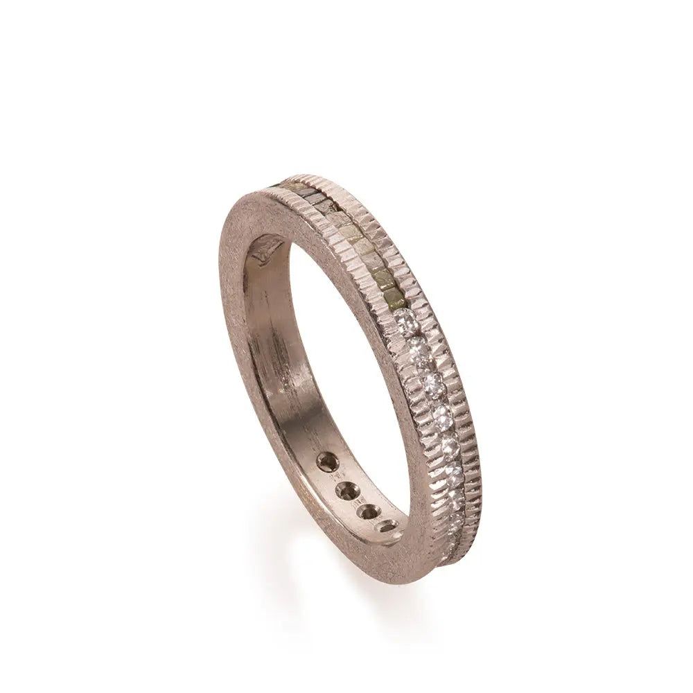 Pallidum with white and raw diamond cubes eternity band Designed by Todd Reed