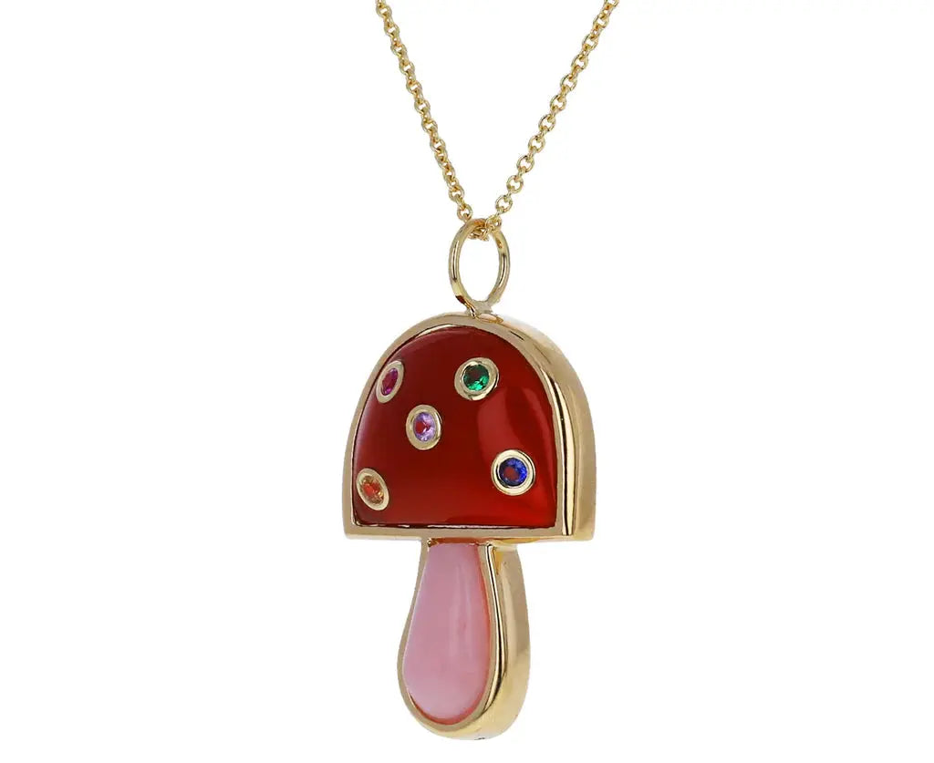 Brent Neale Carnelian, Pink Opal and Multi-Colored Sapphire Mini Mushroom Necklace - Squash Blossom Vail