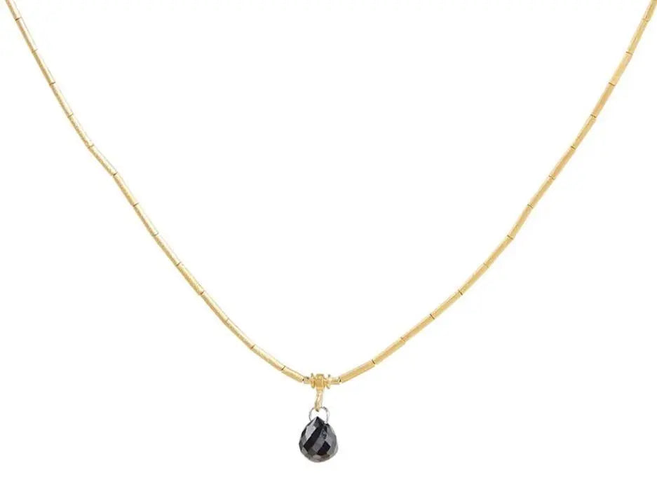 Dew Diamond Gold Charm Necklace, Single, with Black Diamond
