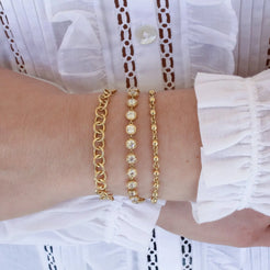 3 bracelets in 18k yellow gold with a diamond bracelet