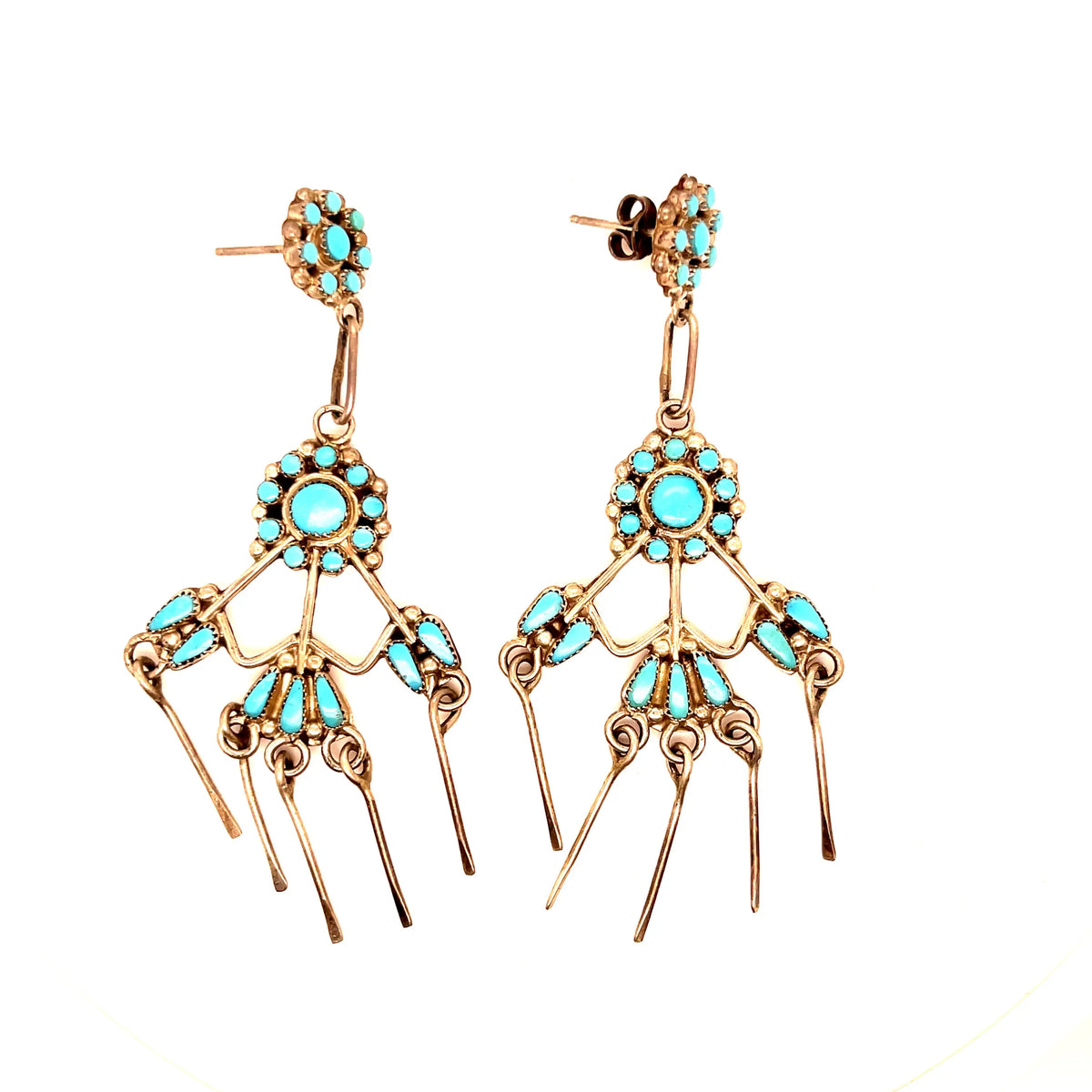 Zuni Chandelier Earrings - Squash Blossom Vail