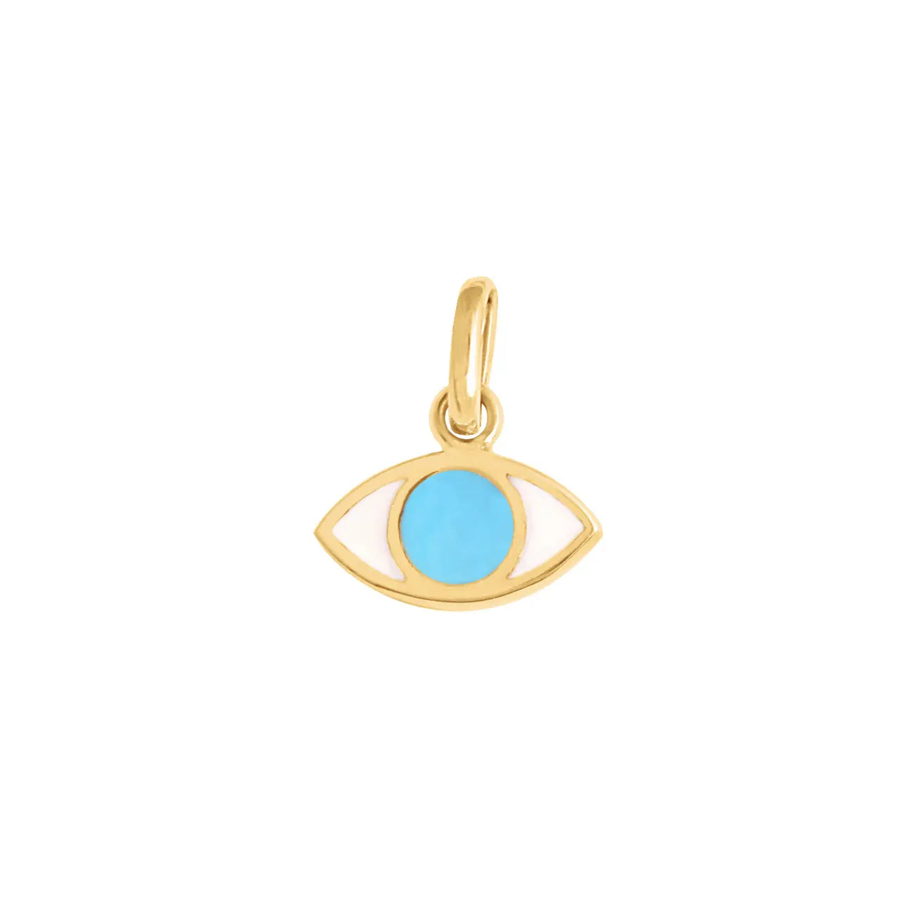 The Eye pendant by gigi CLOZEAU features signature 18 carat Yellow Gold, rich turquoise resin and a playful design for a sophisticated and modern appeal. Each jewel is unique, artisanally made in its family-owned workshop. The pendant measures 0.2" (with bail 0.4"), pendant sold without chain.