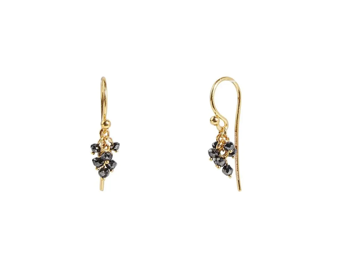 Boucle Gold Charm Earrings, Small Stone Cluster, with Black Diamond - Squash Blossom Vail