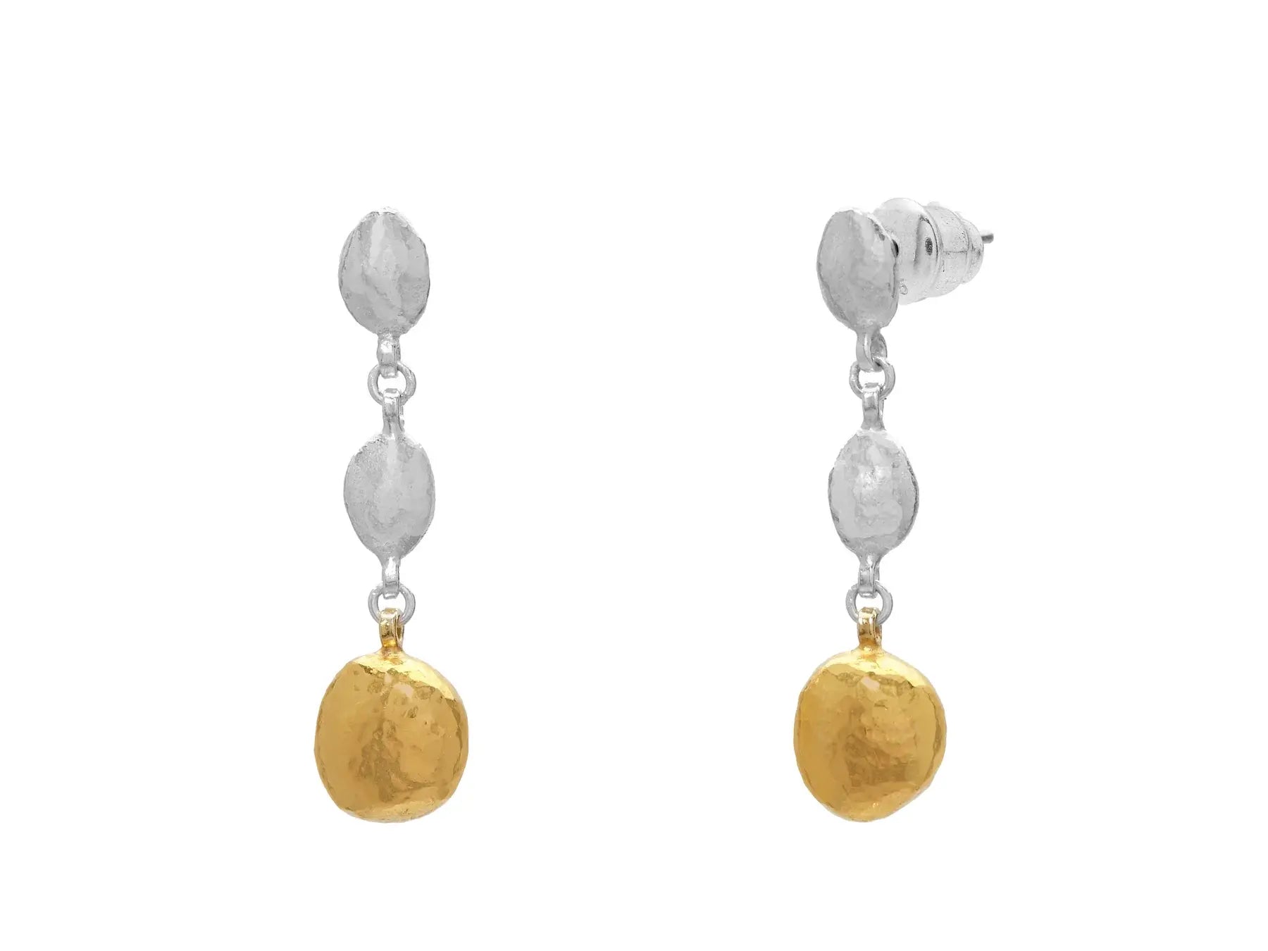 GURHAN Nugget Sterling Silver Drop Earrings, with No Stone &amp; Gold Accents - Squash Blossom Vail