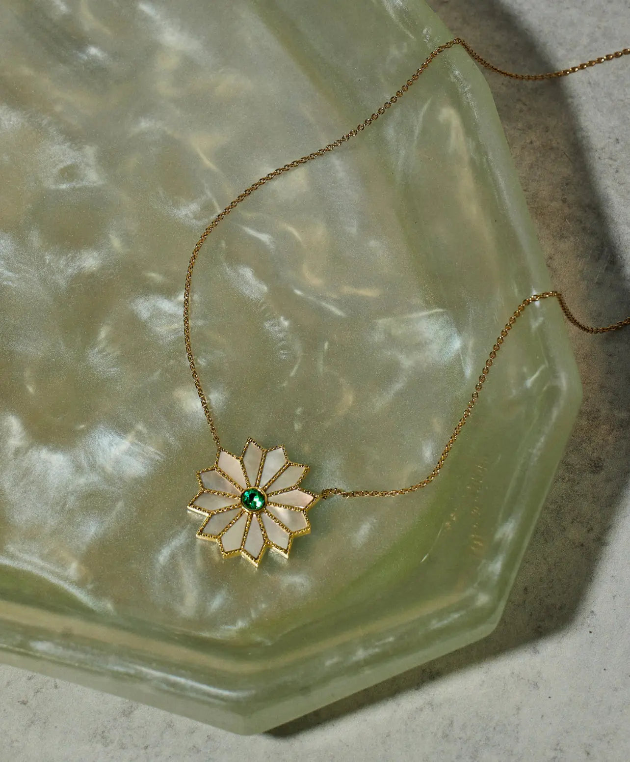 Sacred Flower MOP and Emerald Necklace - Squash Blossom Vail