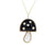 A black onyx mushroom necklace with diamonds on it