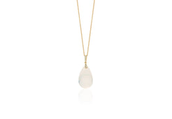 Naughty' Moon Quartz Drop Pendant with brilliant white diamonds in 18k yellow gold. The stone measures 19x12 and the weight moon quartz 17.90 cttw and diamond ~ .05 cttw.
