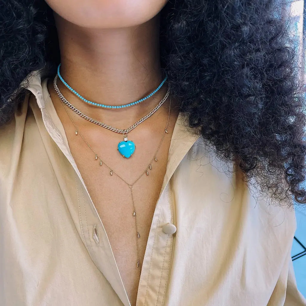 Turquoise Tennis Necklace - Squash Blossom Vail