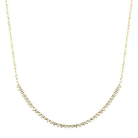 14k Yellow Gold 3 Prongs Setting Diamond Tennis Chain Necklace. The diamond tennis length is 3inches and necklace length is 18 inches.