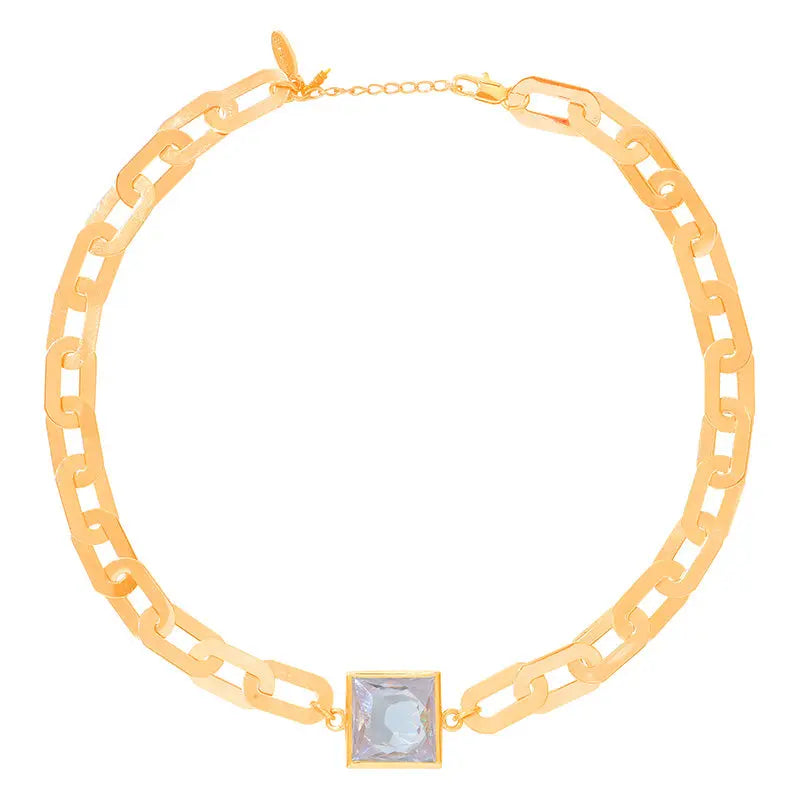 White Zircon and Chain Necklace - Squash Blossom Vail