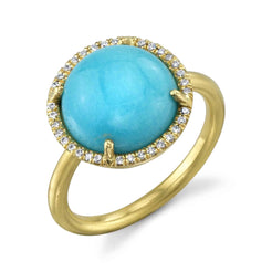 Turquoise and Pave Diamond Ring - Squash Blossom Vail