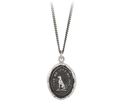 This talisman features a dog accompanied by the expression 'Love Me Love My Dog'. The image of a dog is a symbol of unconditional love from and for one's dog.  As a certified carbon-neutral B Corp, were committed to environmental responsibility—our jewelry is sustainably handcrafted with 100% recycled metals in our Vancouver studio using antique wax seals and imagery from the Victorian era.