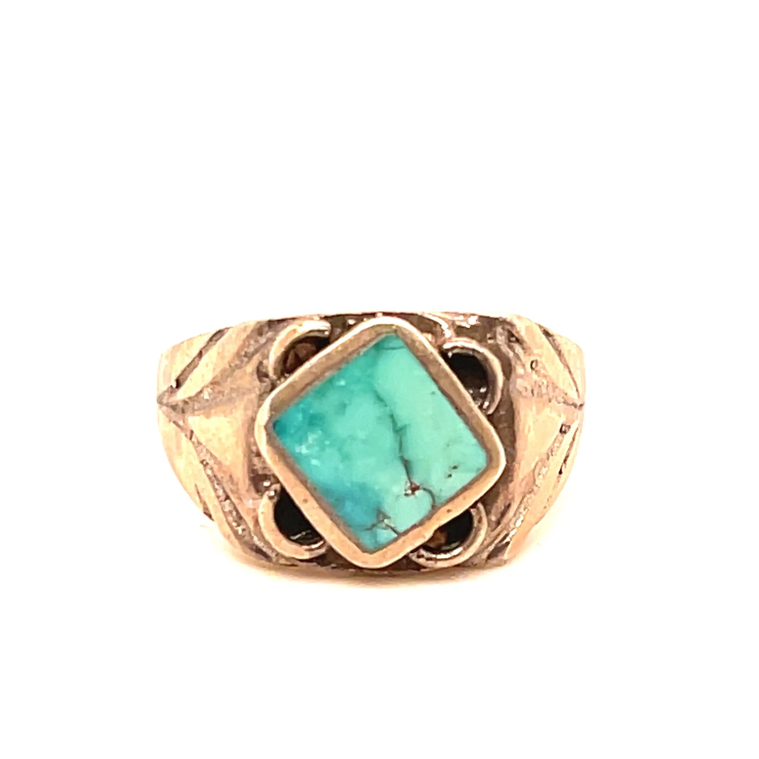 Vintage 1920s Turquoise Ring - Squash Blossom Vail