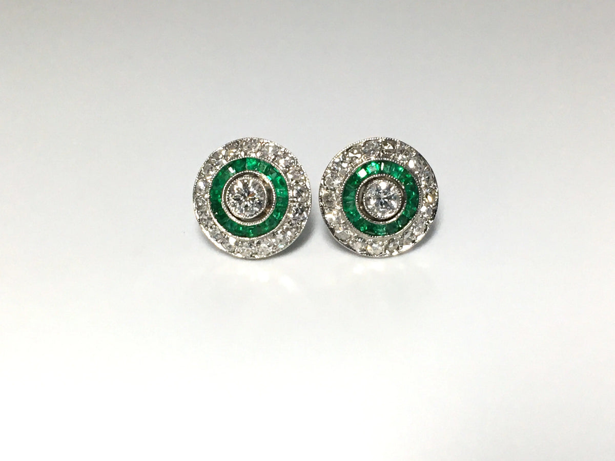 Platinum circle earrings with emeralds and diamonds - Squash Blossom Vail