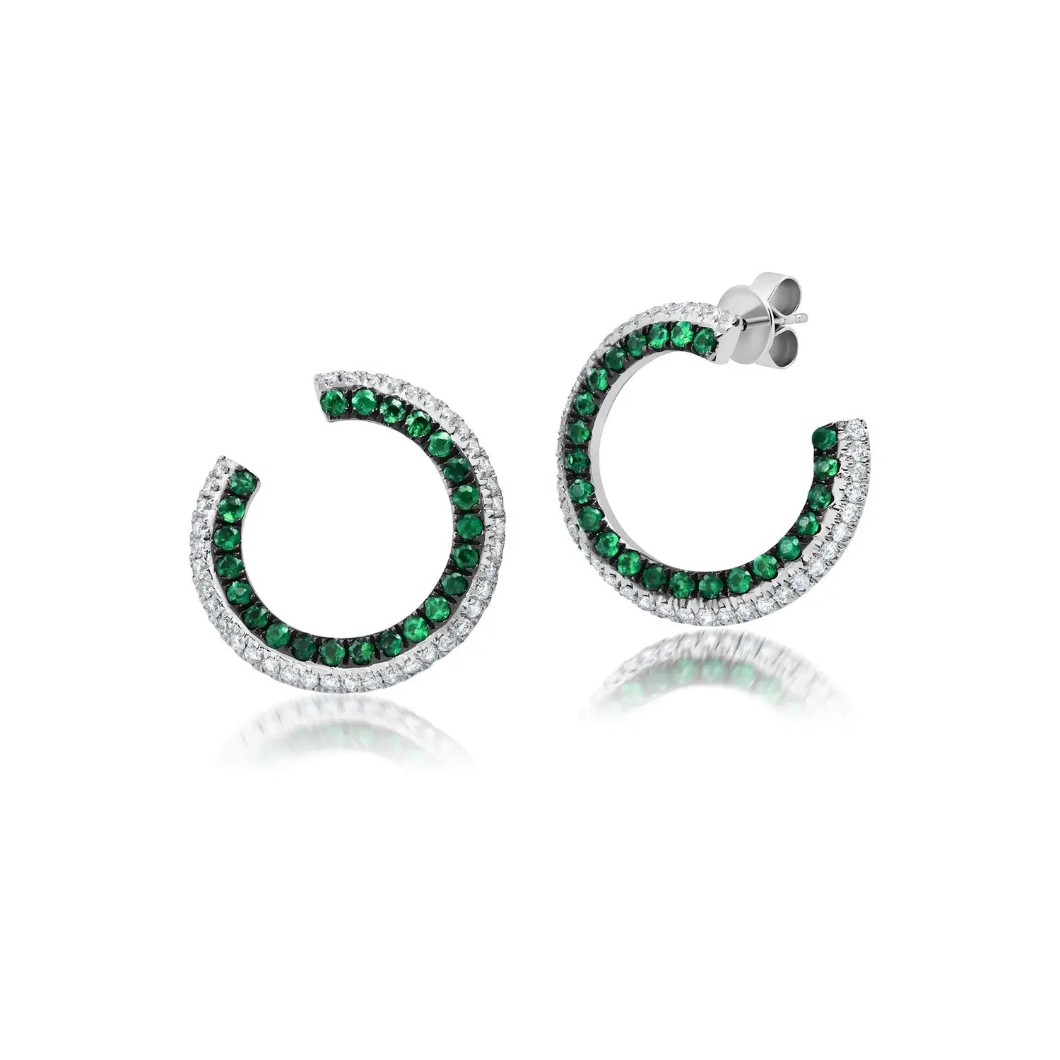 Emerald and Diamond 3 Sided Forward Facing Hoops - Squash Blossom Vail
