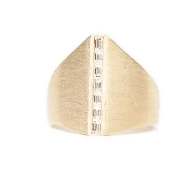 The On Guard ring is your shield against all bad vibes. 7 channel set baguettes surrounded by beautifully brushed gold.  Ring Size 7  If you need a different size, please email shop@sbvail.com  7 ethically sourced baguette diamonds  Total carat weight: 0.35 18K recycled yellow gold Measurements: 19mm/.75 inches at highest point in front, 4.5mm/.18 inches on back of band Designed by Alex Fitz