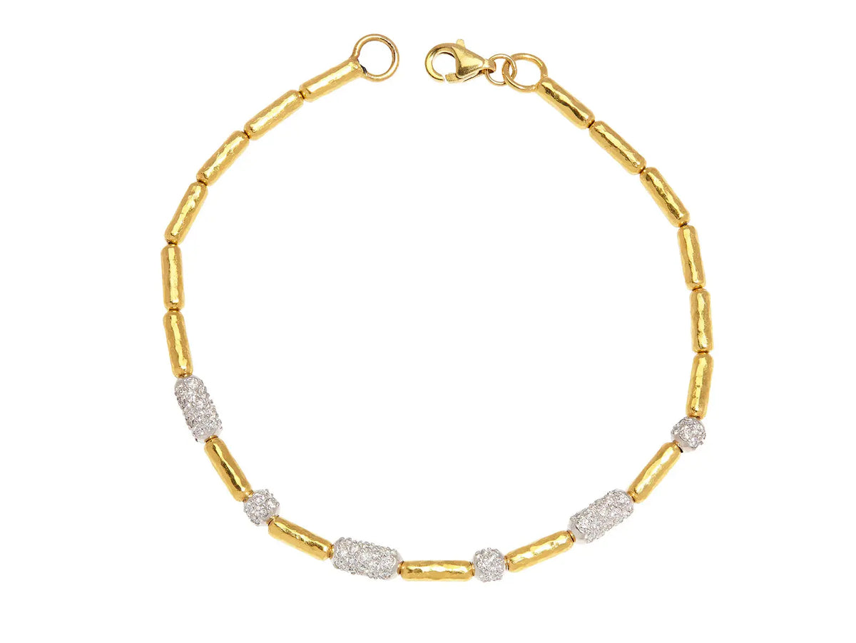 GURHAN Vertigo Gold Single Strand Bracelet, Six Pave Section, with Diamond - Squash Blossom Vail