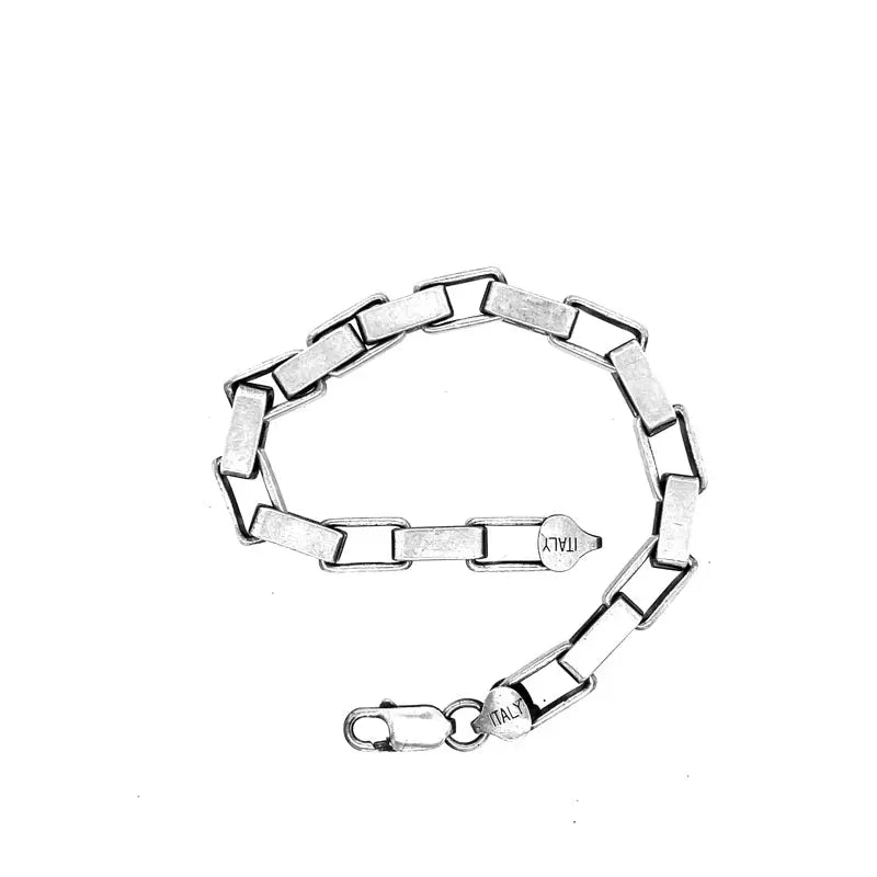 Vintage Italian Chain Box Link Bracelet  Sterling Big Box Link Bracelet  Length: 8 in