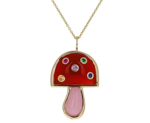 Brent Neale Carnelian, Pink Opal and Multi-Colored Sapphire Mini Mushroom Necklace - Squash Blossom Vail
