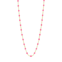 Stack you necklace layers with this versatile beaded chain! The Classic Gigi Necklace by gigi CLOZEAU features 18 carat yellow gold, and striking Pink resin jewels for an everyday effortless appearance. Handcrafted in 18k yellow gold. The beads measure 1.50mm in diameter and is finished with a spring ring clasp. The length is 16.5 inches.